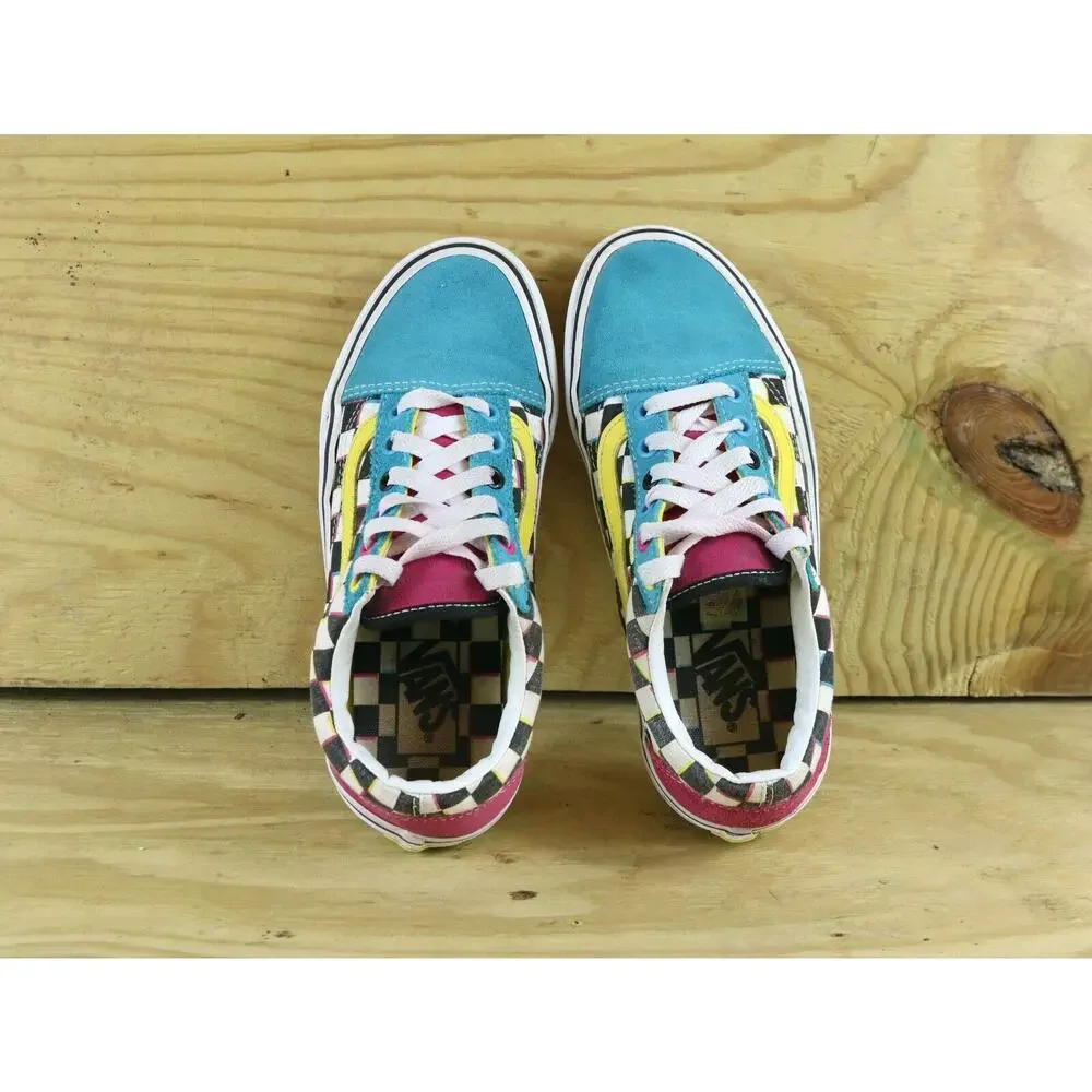 Vans Off The Wall Sneakers Womens 6 Checkerboard Suede Rainbow Blue